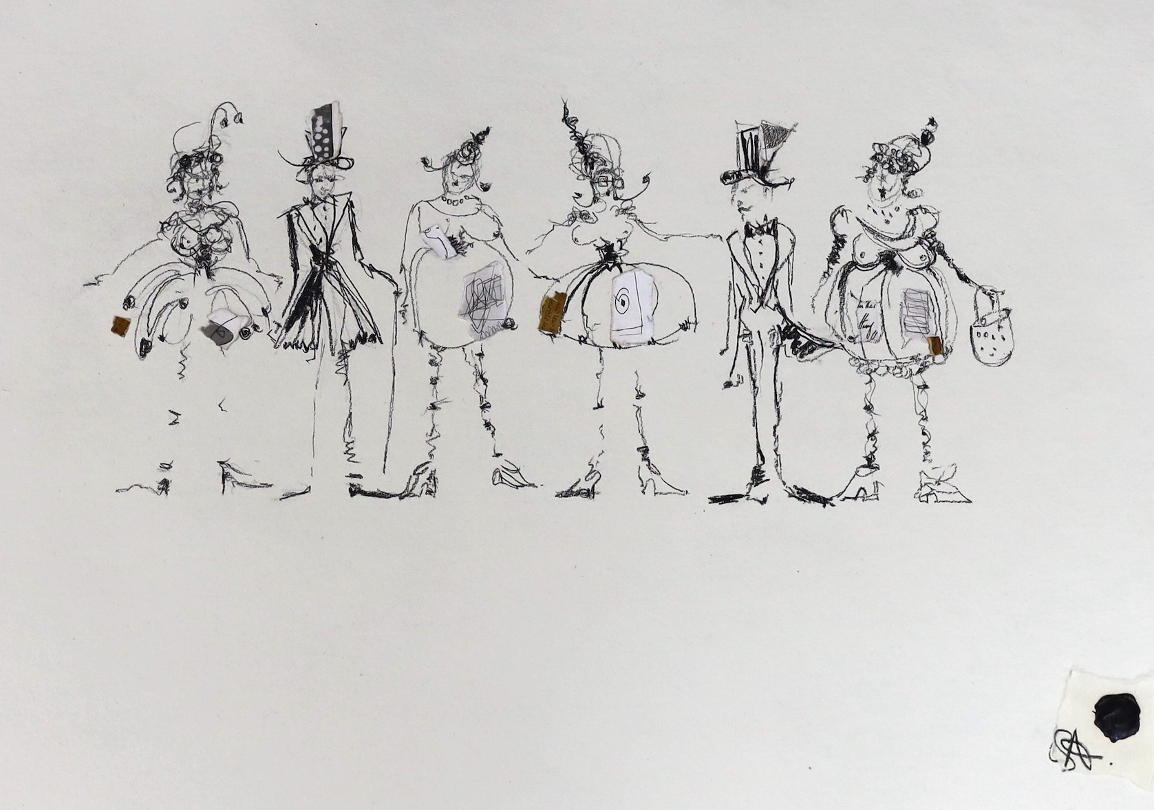 Ali Stringell, mixed media on paper, 'Queue II', signed, 56 x 77cm